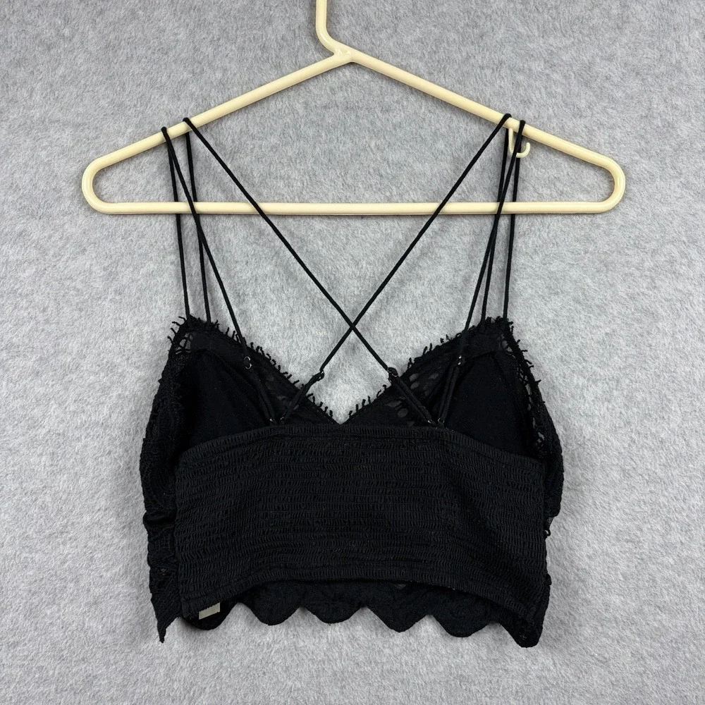 Free People‎ One Bralette Women's Small Black Lace Strappy Boho Crop Top